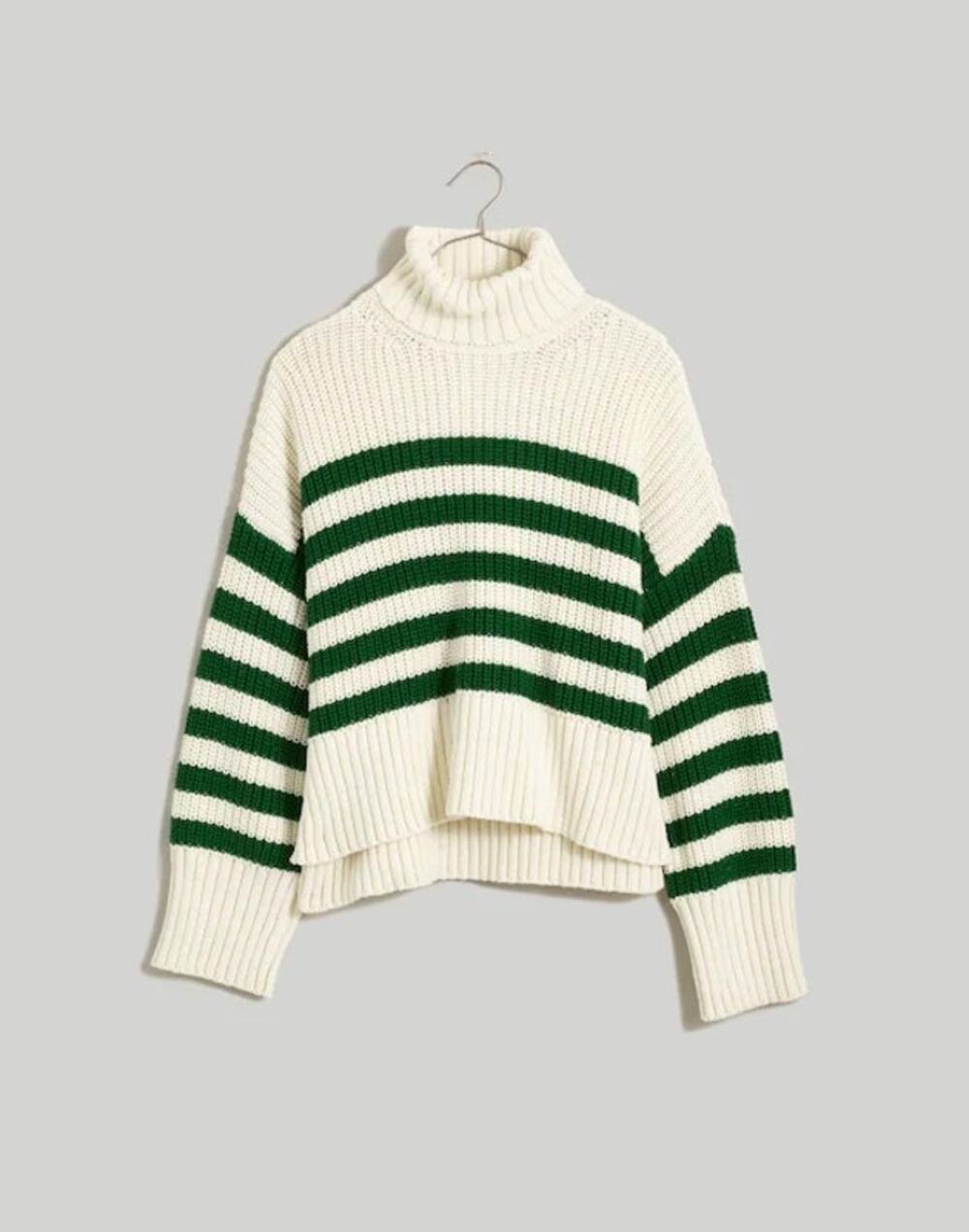 Madewell Wide Rib Turtleneck Knit Sweater White Green Size Medium
